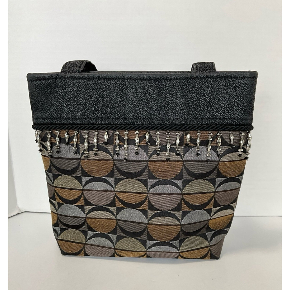 Black/Gray/Tan Beaded Shoulder Bag